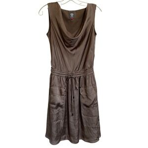Vince Camuto Wmn's Bronze Brown Elastic Waist Pocket‎ Sleeveless Dress 2 - GUC